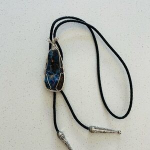 Black and Silver Bolo Tie with Boulder Opal Stone